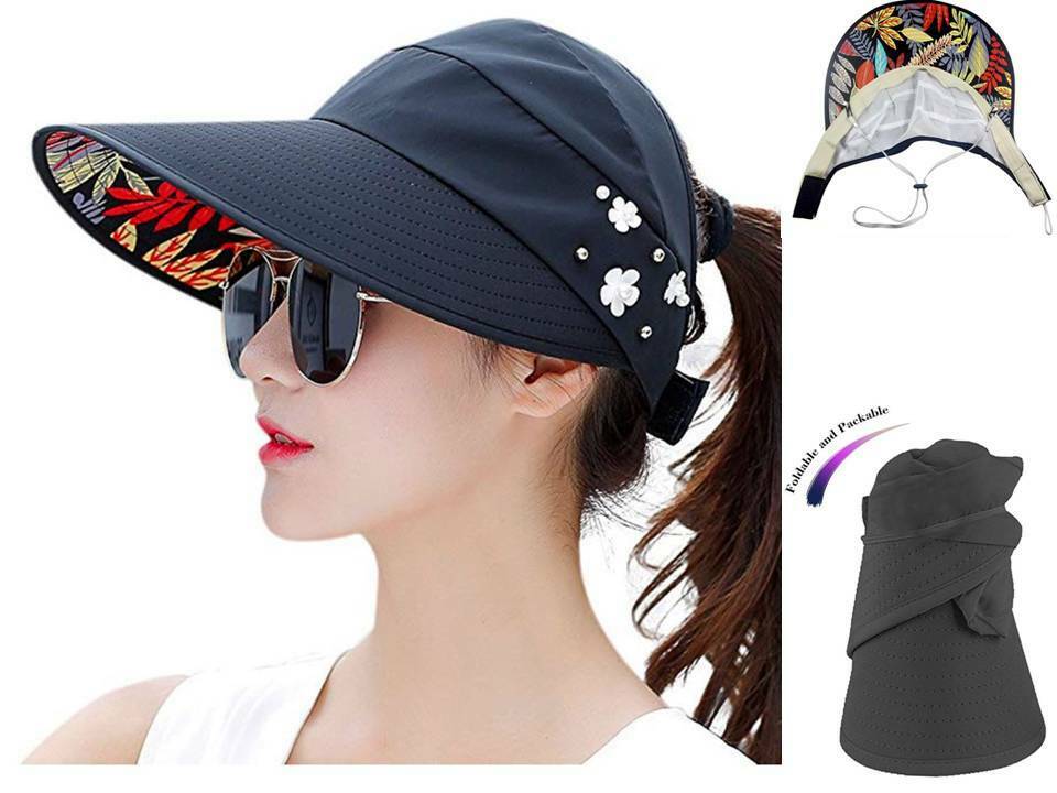 2019 Hats for Women Wide Brim Summer Sun Hat Big Flower Floppy Beach Hat Sun Bonnie Ladies Packable Straw Hat 