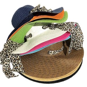 Ladies Wide Brim Leopard Bow Beach Hat