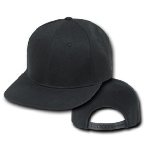 Plain Black Flat Bill Snapback Cap