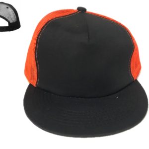 Plain 5 Panel Trucker Snapback Cap Blk/Orange