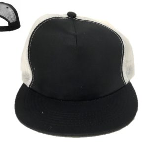 Plain 5 Panel Trucker Snapback Cap Blk/White