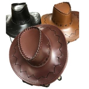 Unisex Fake Leather Cowboy Hat With Chin Strap