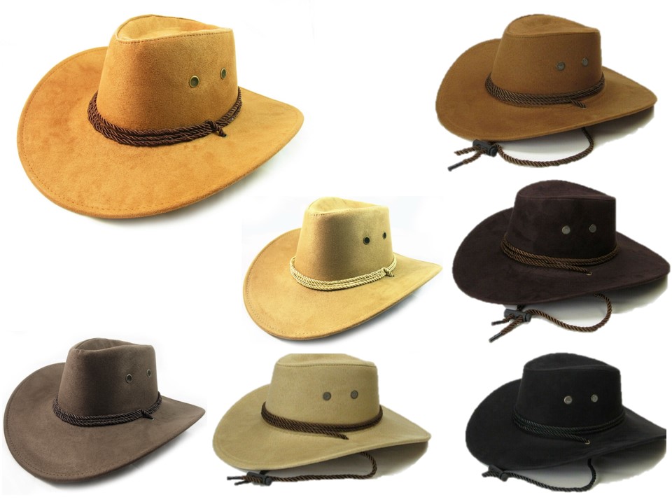 Unisex Suede Ranch Cowboy Hat With Chin Strap