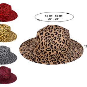 Fedora Leopard Print Men Women Felt Vintage Style Wide Brim